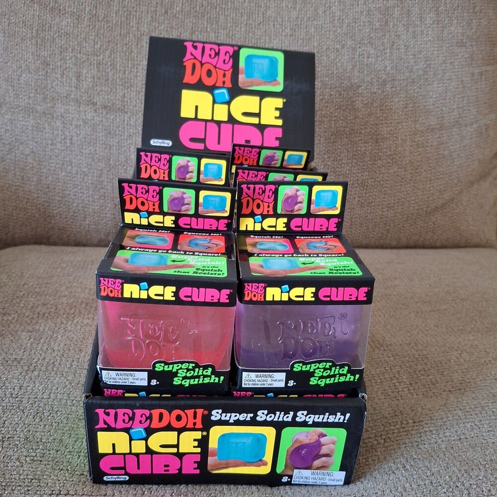 Authentic! Schylling NeeDoh Nice Cubes Lot Of 12.  Pink -5, Blue-5, Purple-2